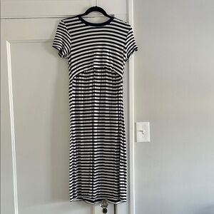 Striped Nave and White Maternity Dress